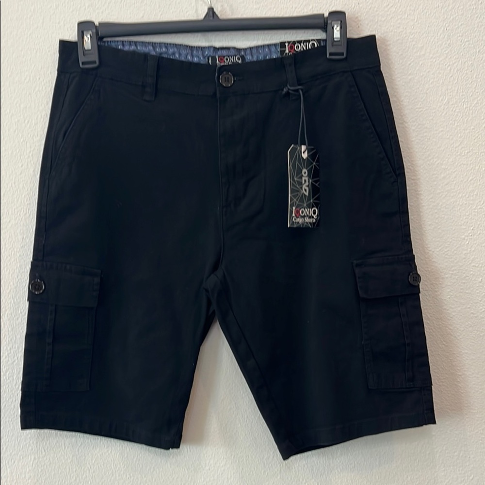 Casual/ Dress Black Cargo Shorts with Flat-Front Design Mens 34 98% Cotton